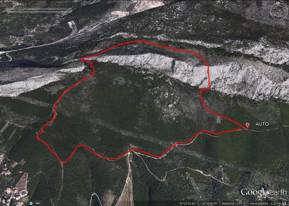 Skica pozicije parkinga, pristupa i povratka u slučaju da niste raspoloženi za abseil. / Autor: Marin Glušević